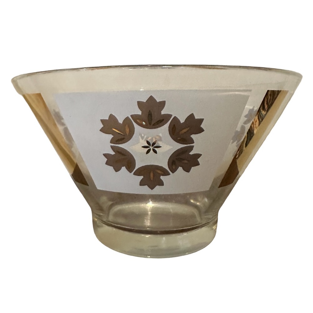 Vintage MCM Anchor Hocking Glass Chip Serving Bowl Gold Leaf Mid-Century 1960s